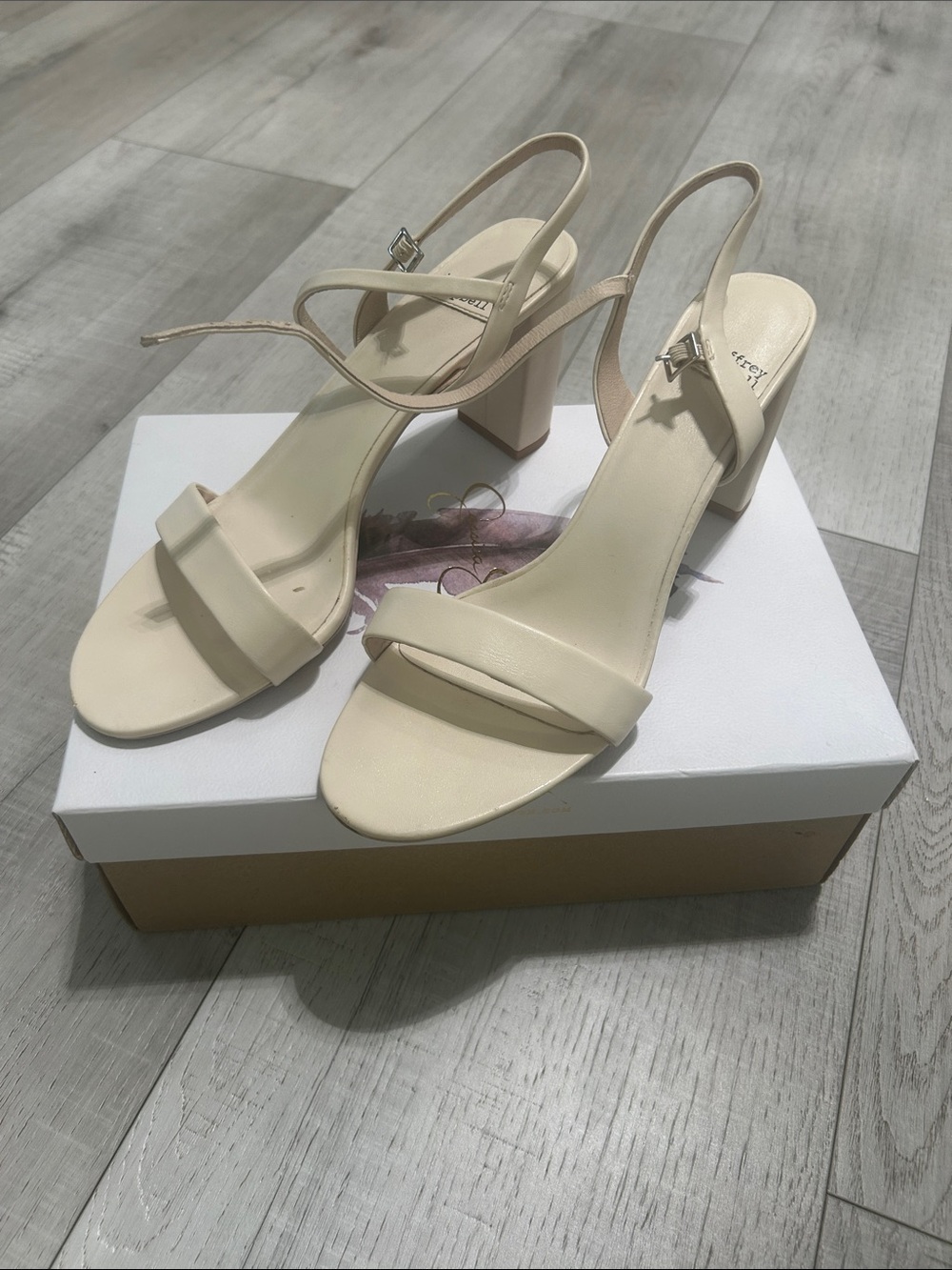 Jeffrey Campbell Cream Block Heel Sandals with Ankle Strap